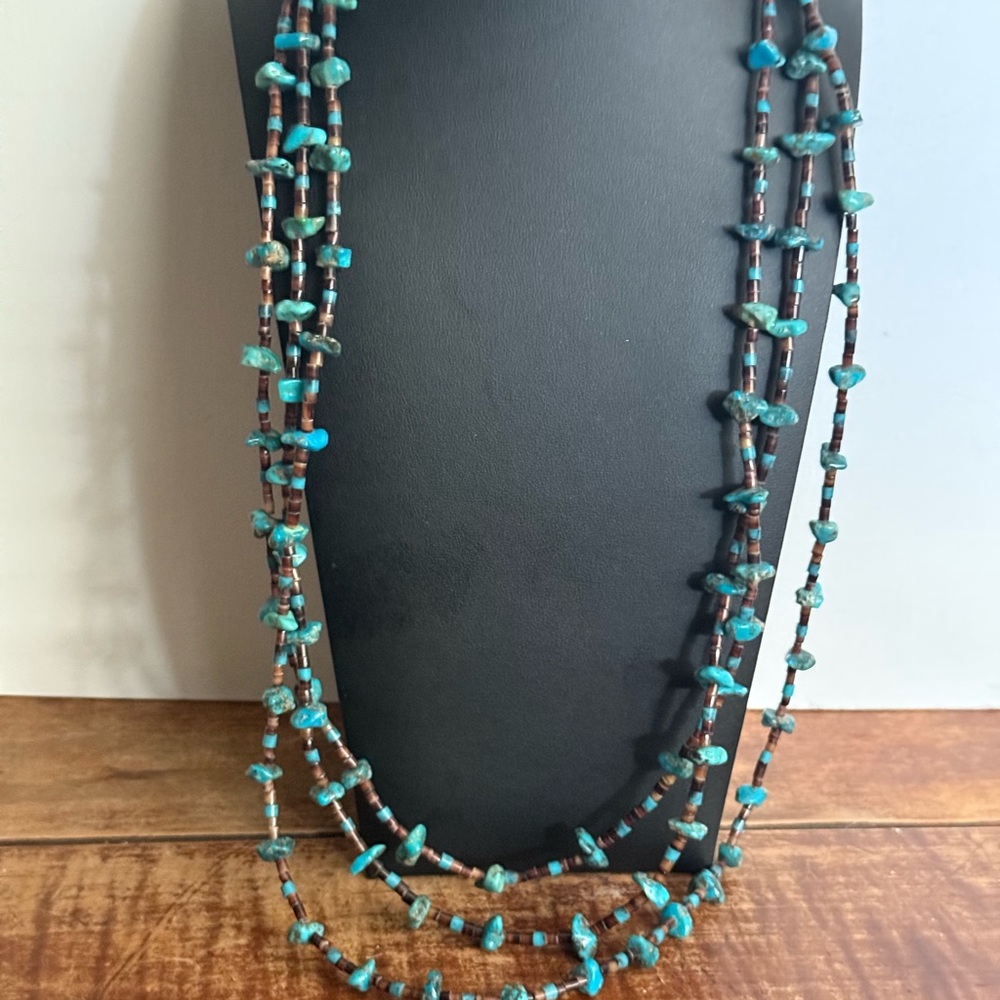 Vintage 3 Strand Turquoise Sterling Necklace - Picture 11 of 15
